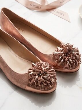 Calvin Klein Rose Gold Pom-Pom Ballet Flats
